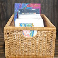 Basket holding multiple 8x5 inch art prints by Francine Brady