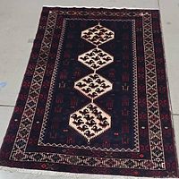 Full view of traditional Hamadan rug showing overall design and colors.