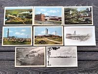 Eight vintage postcards depicting multiple mines and mining scenes in Ontario and Quebec, Canada. Six with color images, two black and white prints.