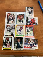 Top view showing 10 hockey cards laid out on table featuring Wayne Gretzky, Alex Ovechkin and other NHL players.