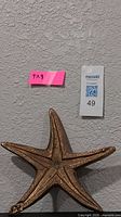 Front view of vintage brass starfish wall hanging showing detailed texture and shape, size 9x9 inches