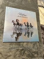 Front cover of the vinyl record album Against the Wind by Bob Seger & The Silver Bullet Band showing six galloping horses with reflections in water, soft color palette.