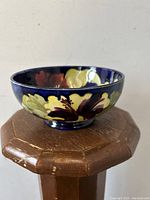 Side view of the hibiscus bowl showing floral pattern and shape.