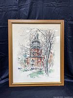 Full view of the framed watercolor and sketch artwork of Independence Hall by John Haymson.