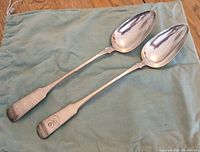 Pair of spoons displayed on green cloth