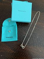 Tiffany & Co. box, pouch and necklace laid out