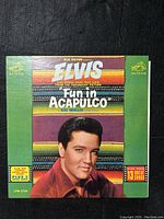Front cover of the vinyl record album showing Elvis Presley and colorful background with text
