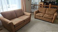 Both love seats side by side in living area, showing overall lot contents.