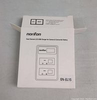 Box of Norifon Dual Channel LCD USB Charger for Camera and Camcorder Batteries, model EN-EL15