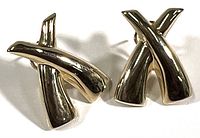 Front view of both earrings showing X-shaped design