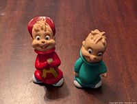 Front view of the Alvin and Theodore figures showing detailed faces and clothing colors.