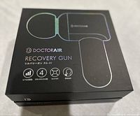 Closed retail box of DoctorAir Recovery Gun RG-01 showing brand and product info.