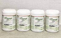 Four white plastic containers of PREempt Wipes for surface cleaning and disinfection, each labeled with 160 wipes.