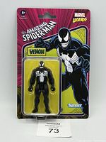 Front view of one unopened Marvel Legends Venom figure in blister card packaging with branding and comic art background.