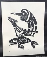 Full view of the 1st Nations silkscreen print showing the traditional Indigenous design in black on white paper.