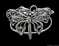 Front view of the silver-tone figural butterfly cuff bracelet with detailed filigree wings and body