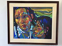 Full frontal view of framed oil painting on canvas.