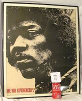 Frontal photo of entire framed Jimi Hendrix 'Are You Experienced?' poster, showing overall condition and frame detail with red text at bottom left.