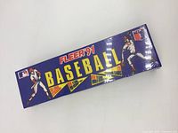 Blue rectangular Fleer '91 Baseball trading cards box showing player illustrations and baseball logo graphics.