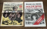 Both newspapers side by side showing front covers and main headlines on Jack The Ripper and Dr Crippen.