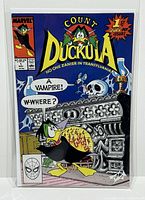 Front full view of Marvel Count Duckula #1 comic in protective sleeve showing full cover artwork.