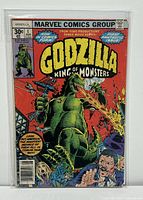 Front cover photo of Marvel Godzilla #1 King Of The Monsters comic book, showing color, title, and details.