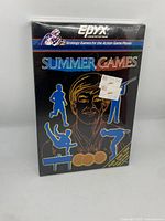 Front view of the brand new, factory-sealed Summer Games box for Atari 2600 showing vibrant cover art and intact plastic wrapping with price sticker.