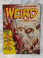 Front cover of Weird Magazine February 1971 showing colorful horror illustration of doctors and a swamp monster.