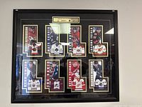 Full framed display of 8 McDonald's Hockey Hero mini jerseys with player photos.