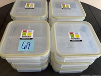 Stack of BIOKIPS containers showing the size, quantity and branding on the lids.