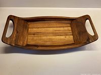 Top view of the acacia wood tray showing overall size and handles