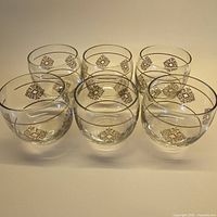 Front view of all six glasses showing design and quantity
