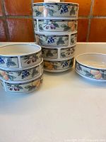 Stack of bowls displaying Garden Harvest pattern