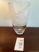 Full view of vase showing frosted giraffe design and clear base