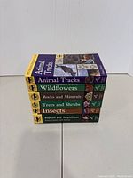 Stack of six Peterson Field Guide books showing the titles and spine colors.