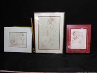 Three framed ink sketches by Don Shean placed side by side for a full lot overview.