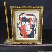 Front view of framed abstract painting showing overall composition and frame style