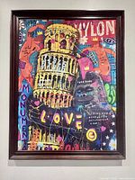 Front view of colorful King Kong pop art print in vintage wood frame, showing detailed design and vibrant colors.