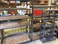 Overview of all three shelving units side by side in garage setting