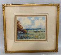 Overall view of framed watercolor and mat