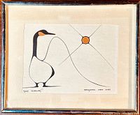 Full front view of the framed print showing the bird, sun, signatures, and title.