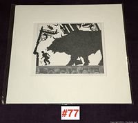 Matted pencil illustration in protective sleeve on dark background