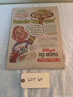 Front view of original Kellogg's Howdy Doody Marshmallow Crispy Squares advertisement showing colorful cartoon character and food image.