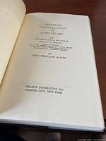 Title page showing 'Personal Recollections of Joan of Arc' by Sir Louis De Conte, translated by Jean François Alden, published by Nelson Doubleday, Inc.