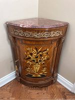 Full view of cabinet showing marble top and hand-painted front panel