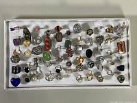 Tray view showing full assortment of rings in display tray