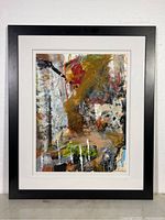 Full view of framed abstract acrylic painting on paper