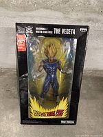 Front view of the sealed Dragon Ball Z Vegeta figurine in original packaging with window showing the figure inside, including the Dragon Ball Z logo and Master Stars Piece branding.