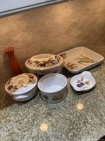 Group view of all six items on countertop