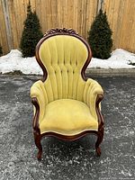 Front view of the chair showing overall shape, upholstery and frame
